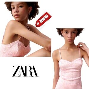 Zara pink satin effect daisy flower floral spaghetti strap bodysuit Sz M NWT